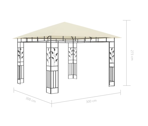 Cenador con mosquitera y tira de luces LED crema 3x3x2,73m