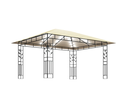 Cenador con mosquitera y tira luz LED crema 4x3x2,73m 180 g/m²