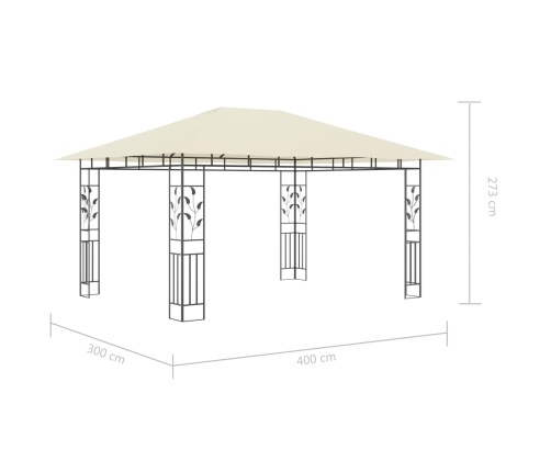 Cenador con mosquitera y tira luz LED crema 4x3x2,73m 180 g/m²