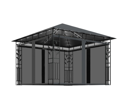 Cenador mosquitera y tira luz LED antracita 3x3x2,73m 180 g/m²