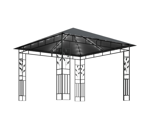 Cenador mosquitera y tira luz LED antracita 3x3x2,73m 180 g/m²
