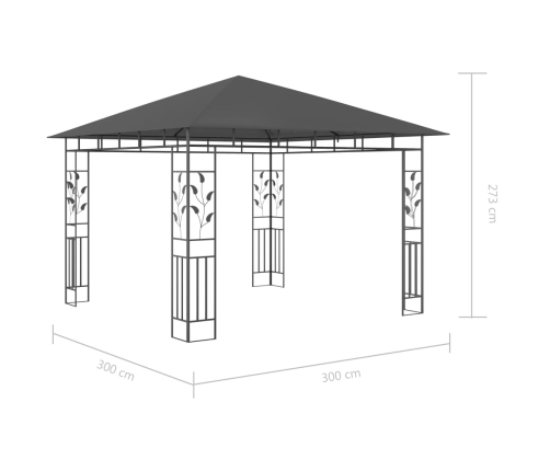 Cenador mosquitera y tira luz LED antracita 3x3x2,73m 180 g/m²