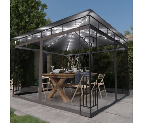 Cenador mosquitera y tira luz LED antracita 3x3x2,73m 180 g/m²