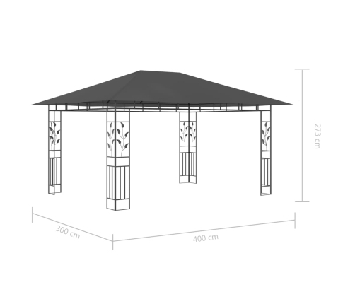 Cenador con mosquitera tira luz LED antracita 4x3x2,73m 180g/m²