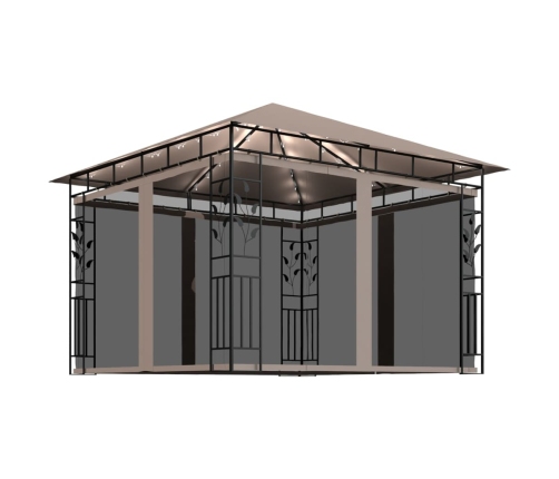 Cenador mosquitera y tira de luz LED taupé 3x3x2,73m 180 g/m²