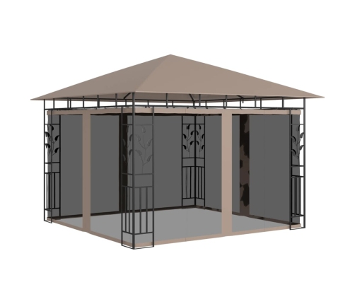 Cenador mosquitera y tira de luz LED taupé 3x3x2,73m 180 g/m²