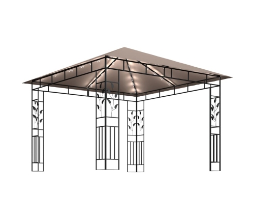 Cenador mosquitera y tira de luz LED taupé 3x3x2,73m 180 g/m²