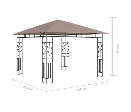 Cenador mosquitera y tira de luz LED taupé 3x3x2,73m 180 g/m²