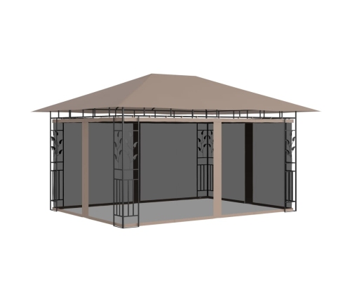 Cenador con mosquitera y tira luz LED taupé 4x3x2,73m 180 g/m²