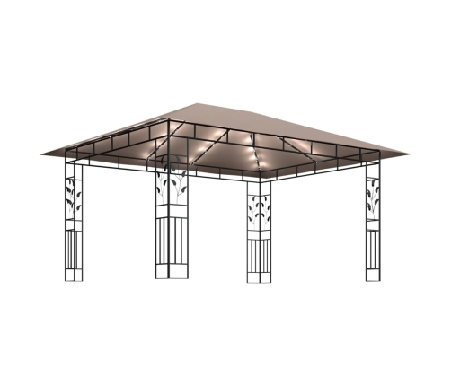 Cenador con mosquitera y tira luz LED taupé 4x3x2,73m 180 g/m²