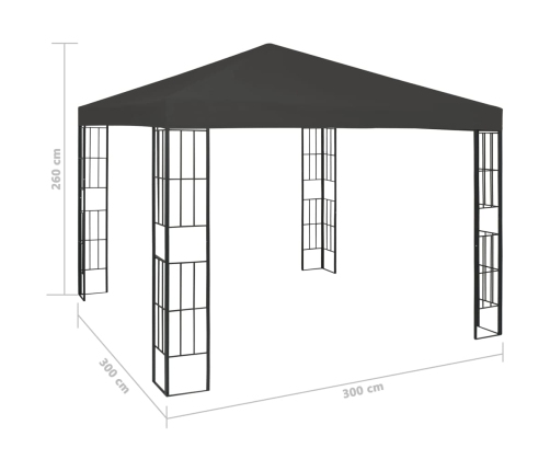 Cenador con tira de luces LED 3x3 m gris antracita