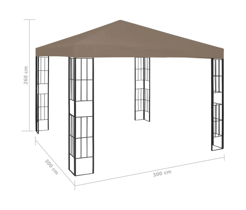 Carpa cenador de jardín con tira de luces LED 3x3 m taupé