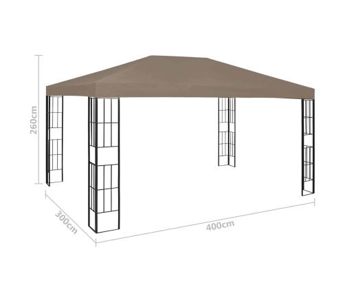 Carpa cenador de jardín con tira de luces LED 4x3 m taupé