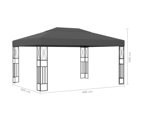 Cenador con tira de luces LED 3x4 m tela gris antracita