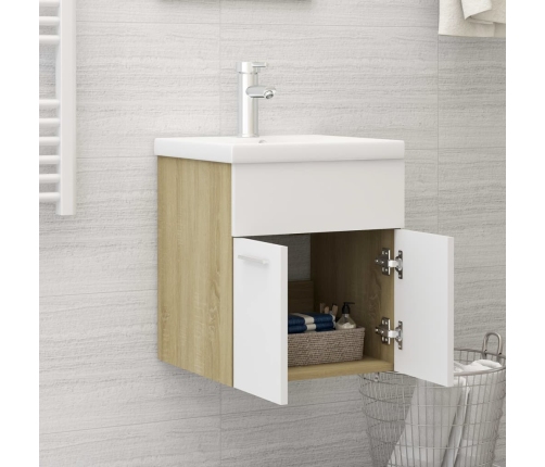 Mueble con lavabo madera de ingeniería blanco y roble Sonoma