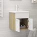 Mueble con lavabo madera de ingeniería blanco y roble Sonoma