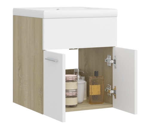 Mueble con lavabo madera de ingeniería blanco y roble Sonoma