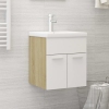 Mueble con lavabo madera de ingeniería blanco y roble Sonoma