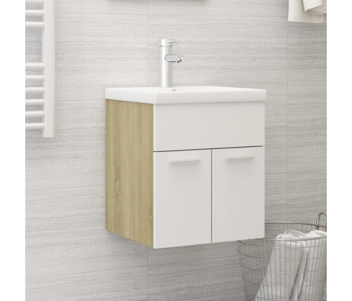 Mueble con lavabo madera de ingeniería blanco y roble Sonoma