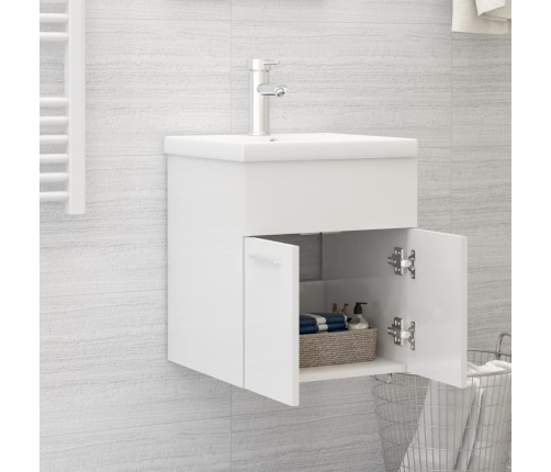 Mueble con lavabo madera de ingeniería blanco brillante