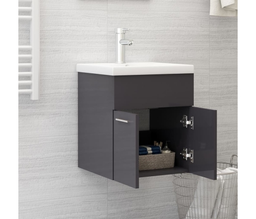 Mueble con lavabo madera de ingeniería gris brillante