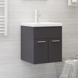 Mueble con lavabo madera de ingeniería gris brillante