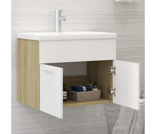 Mueble con lavabo madera de ingeniería blanco y roble Sonoma