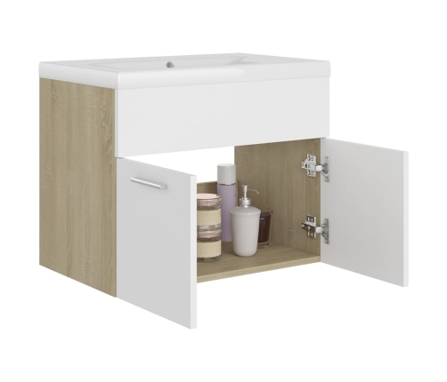 Mueble con lavabo madera de ingeniería blanco y roble Sonoma