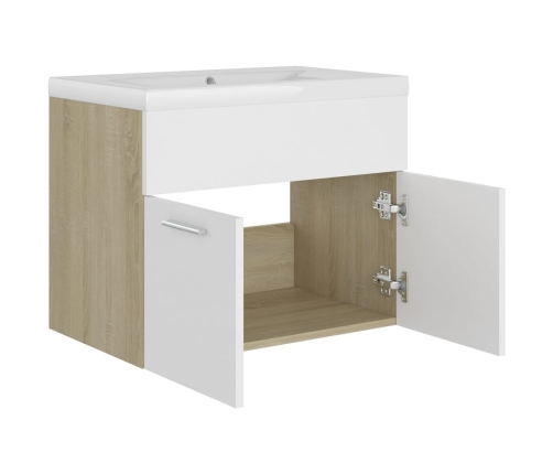 Mueble con lavabo madera de ingeniería blanco y roble Sonoma