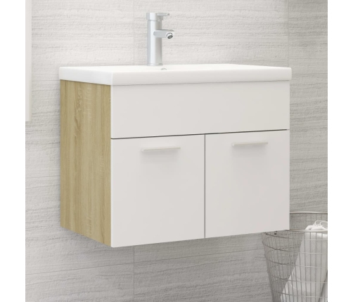 Mueble con lavabo madera de ingeniería blanco y roble Sonoma