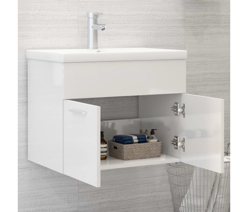 Mueble con lavabo madera de ingeniería blanco brillante