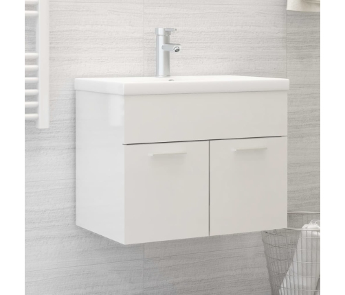 Mueble con lavabo madera de ingeniería blanco brillante