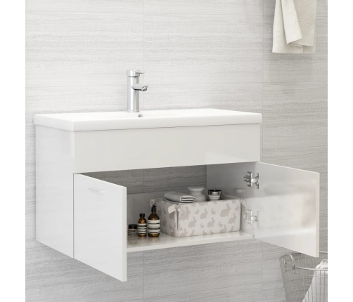 Mueble con lavabo madera de ingeniería blanco brillante