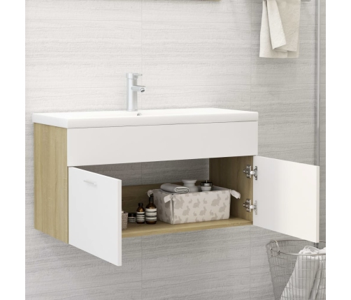 Mueble con lavabo madera de ingeniería blanco y roble Sonoma