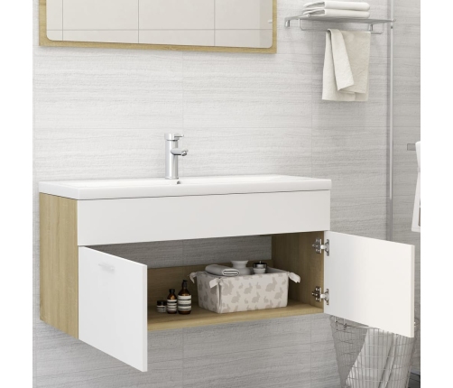 Mueble con lavabo madera de ingeniería blanco y roble Sonoma