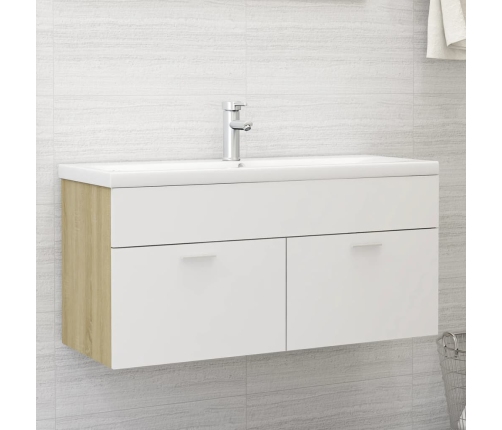 Mueble con lavabo madera de ingeniería blanco y roble Sonoma