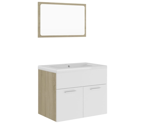 Set de muebles de baño madera ingeniería blanco y roble Sonoma