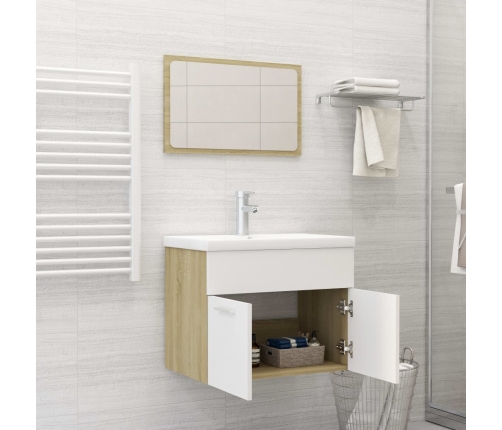 Set de muebles de baño madera ingeniería blanco y roble Sonoma