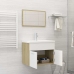 Set de muebles de baño madera ingeniería blanco y roble Sonoma