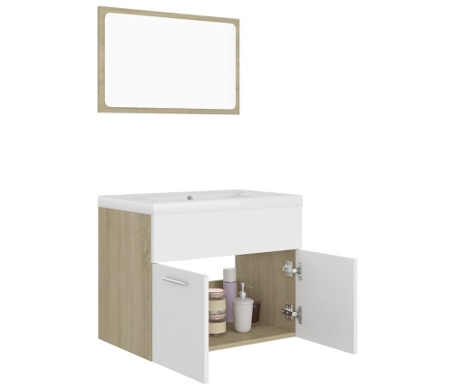 Set de muebles de baño madera ingeniería blanco y roble Sonoma