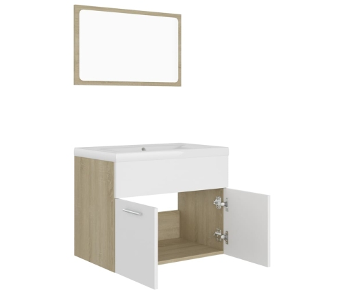 Set de muebles de baño madera ingeniería blanco y roble Sonoma