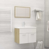 Set de muebles de baño madera ingeniería blanco y roble Sonoma