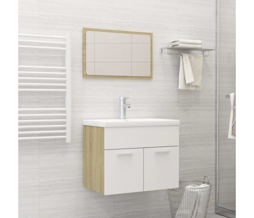 Set de muebles de baño madera ingeniería blanco y roble Sonoma