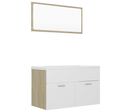 Set de muebles de baño madera ingeniería blanco y roble Sonoma