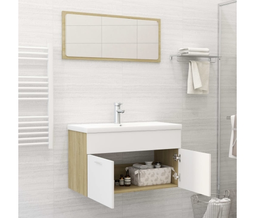 Set de muebles de baño madera ingeniería blanco y roble Sonoma