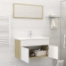 Set de muebles de baño madera ingeniería blanco y roble Sonoma