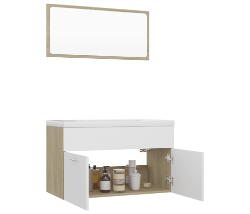 Set de muebles de baño madera ingeniería blanco y roble Sonoma