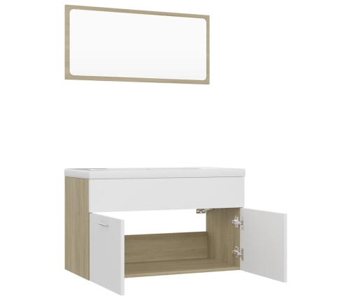 Set de muebles de baño madera ingeniería blanco y roble Sonoma