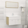 Set de muebles de baño madera ingeniería blanco y roble Sonoma