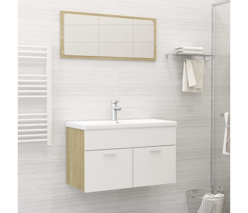 Set de muebles de baño madera ingeniería blanco y roble Sonoma